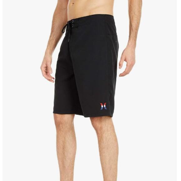 HURLEY NWT One & Only Black Red White Blue Boardshort Swim Trunks 31 21" Length - Picture 1 of 8